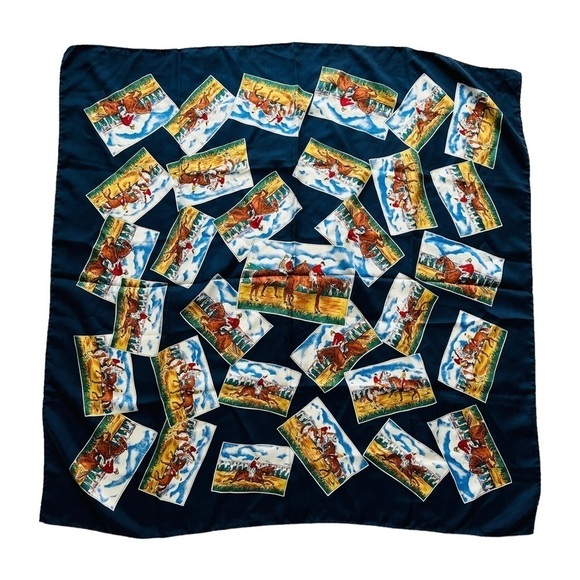Equestrian Scene Hand Rolled Silk Scarf Horse Riding Training - Picture 1 of 5